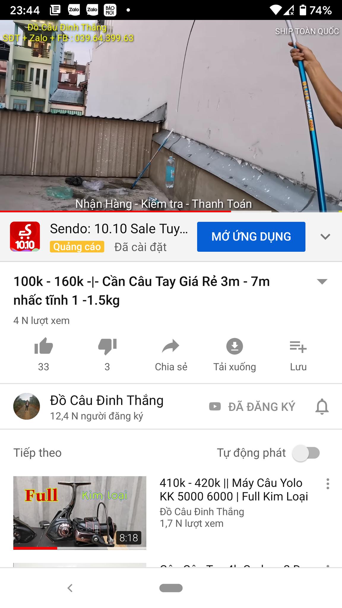 Cần câu tay Blue Shark 4m lóng dài