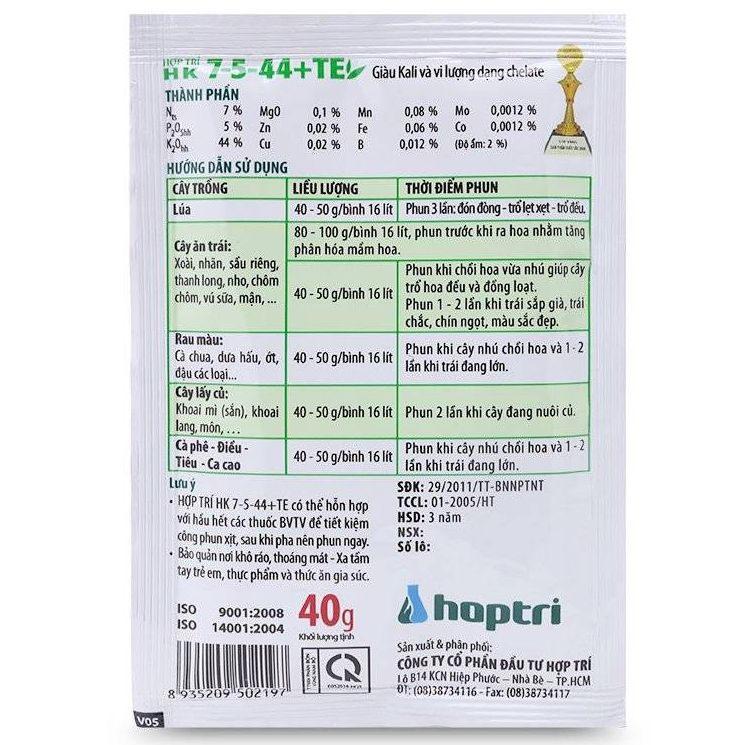 Phân Bón Lá Siêu Kali Hợp Trí HK 7-5-44+TE (40g)