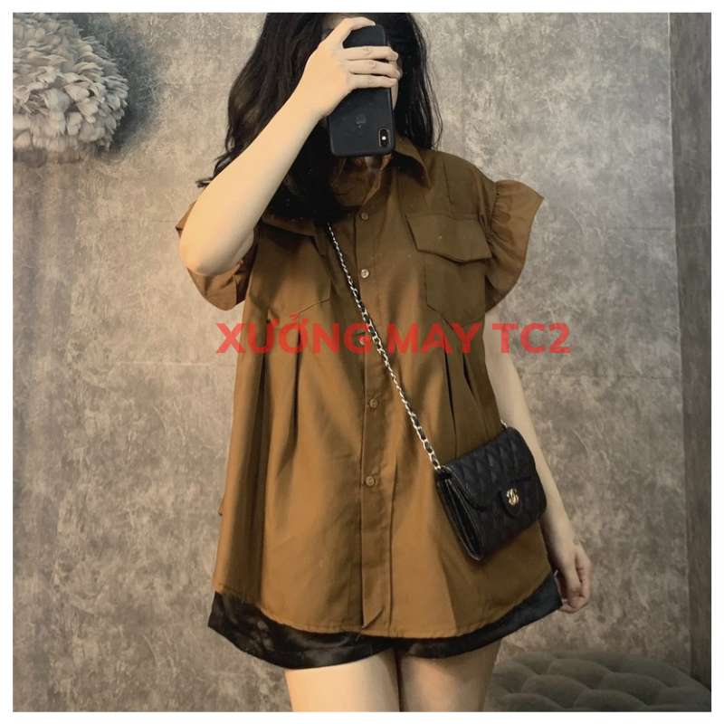 Áo sơ mi nữ cộc tay bèo cánh tiên hàng thiết kế thời trang MAY2 Fashion sơ mi cộc tay bèo cánh tiên ,áo sơ mi kiểu đi chơi đi dạo phố