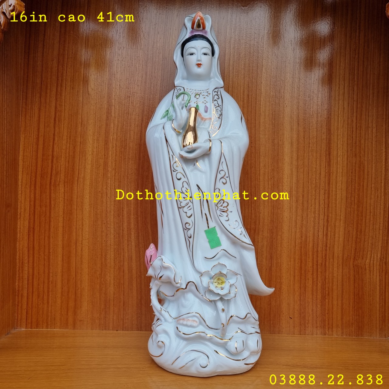 Tượng Quan Âm đứng sứ trắng 16in cao 41cm