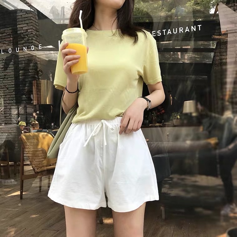 Quần đùi đũi cạp chun ống rộng thắt nơ