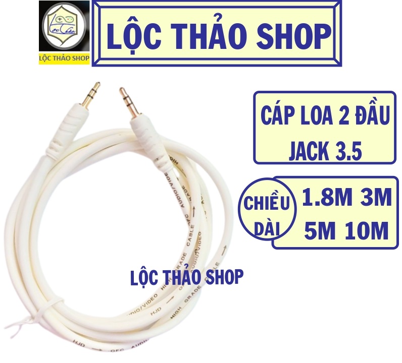 Cáp loa 2 đầu jack 3.5 dài 1.5M 3M 5M 10M 15M cao cấp (cáp 2 đầu 3.5, dây 2 đầu Jack 3.5)