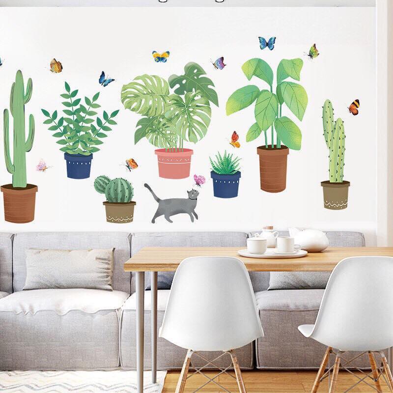 decal dán tường mẫu  chậu cây cảnh phong cách