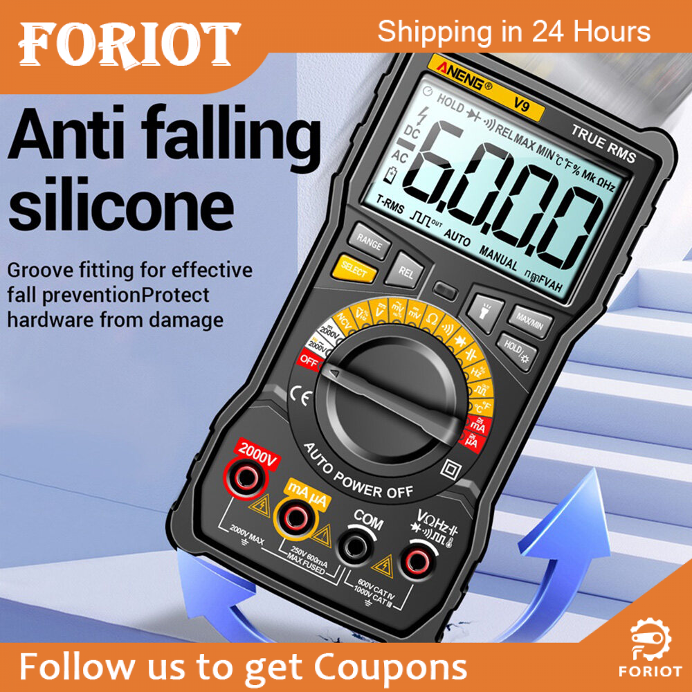 Foriot Đồng Hồ Vạn Năng ANENG Vôn Kế Kỹ Thuật Số Đo Bằng Tay Kiểm Tra Pin AC/DC Đi-ốt Điện Trở Dòng Điện Volt 2000V