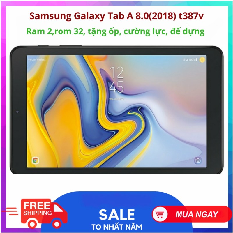 Máy Tính Bảng Samsung Galaxy Tab A 8 8.0 2018 2GB RAM 32GB Android 8.1 T387V hàng Mỹ zin, hỗ trợ sim 4G, tặng đế dựng, ốp lưng, 2 phần mềm bản quyền tienganh123 và luyenthi123 trọn đời máy chính hãng