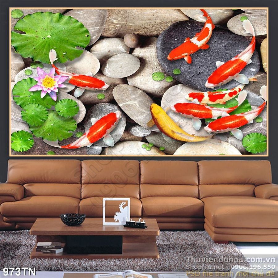Tranh 3D - Tranh trang trí 3D - Cá Koi - TT 973 - Tranh trang trí, tranh treo tường, tranh treo phòng khách, tranh treo phòng ngủ, tranh treo tường 3D, tranh nghệ thuật, tranh phong thủy
