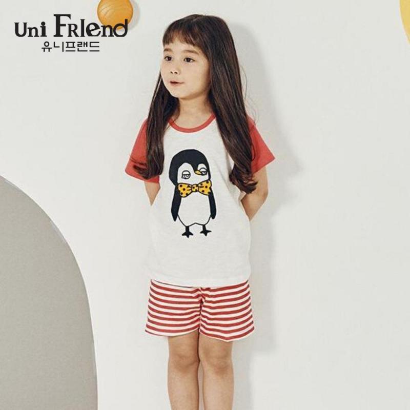 Nơi bán Đồ bộ mặc nhà bé gái Unifriend thun ngắn họa tiết hình chim cánh cụt U9SSTS07