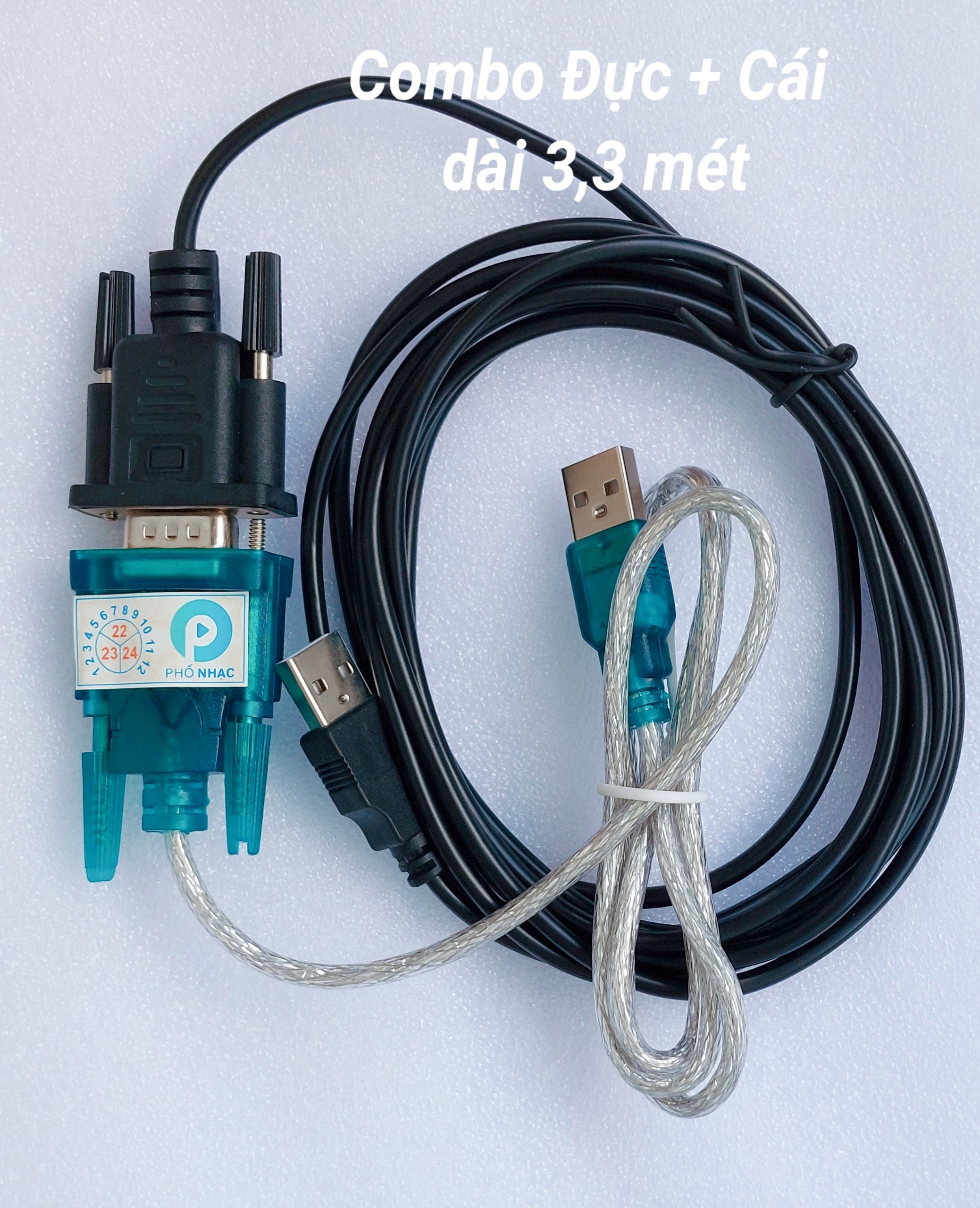 Bộ dây cáp RS232 kết nối vang số với máy tính , bộ cáp chuyên chỉnh vang số dòng X dài 3,8 mét với 2 đầu USB