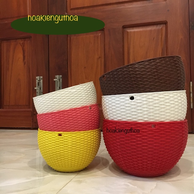 Combo 10 chậu treo mây lớn đủ màu (kèm dây treo)
