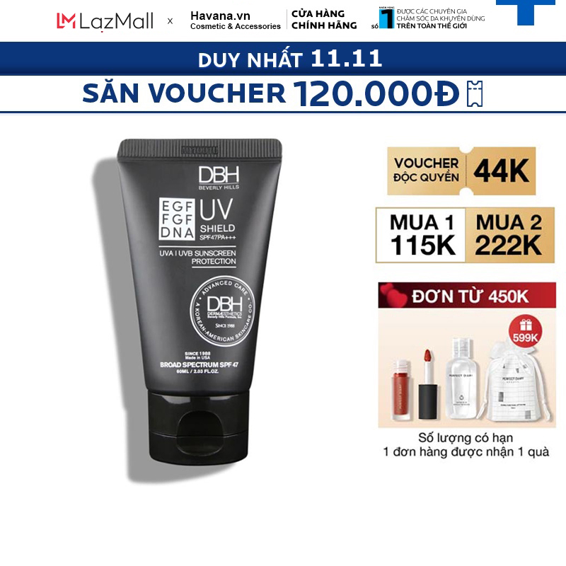 Kem chống nắng DBH EGF UV SHIELD SPF50+ PA +++ 60ml