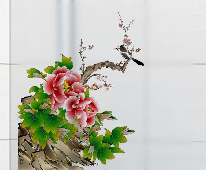 [HCM]Decal Dán Kính Cao Cấp - Cành Mẫu Đơn đỏ ( 60x58 )-DK7082