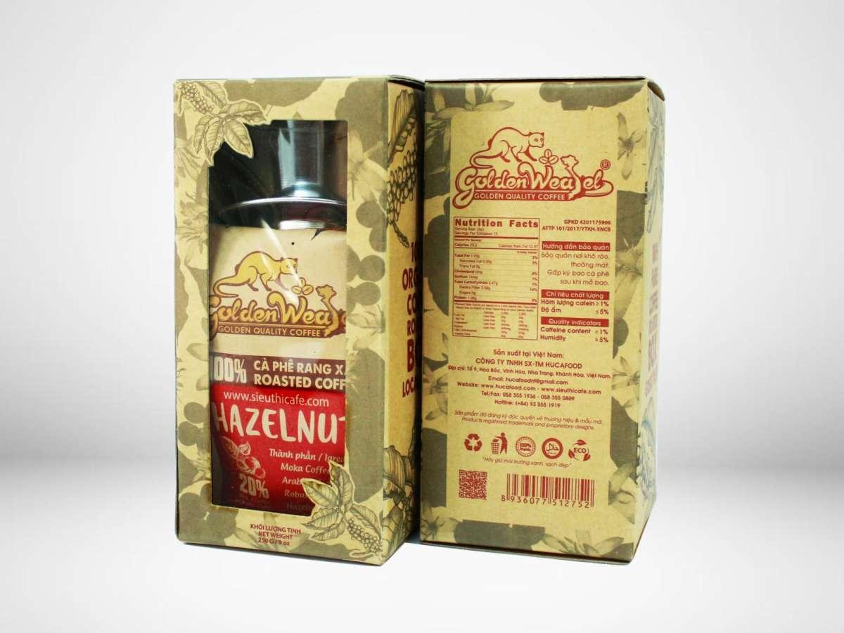 Cà Phê Hazelnut 250g Bột - Hộp Kraft Kính