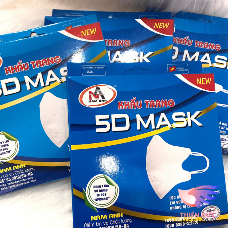 Hộp Khẩu Trang 5D Mask Nam Anh Quai Thun Chống Bụi, Thoải Mái Khi Đeo (Người lớn- Hộp 10 chiếc, Quai Thun) nhập khẩu