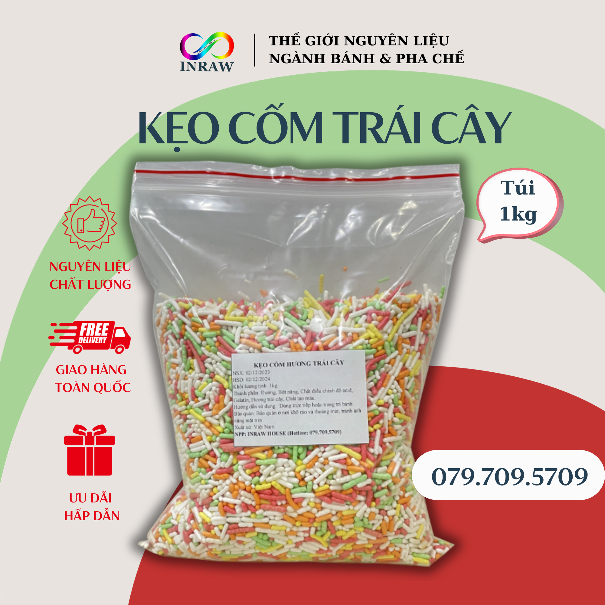 Kẹo Cốm Hương Trái Cây Trang Trí Bánh (Túi 1kg)