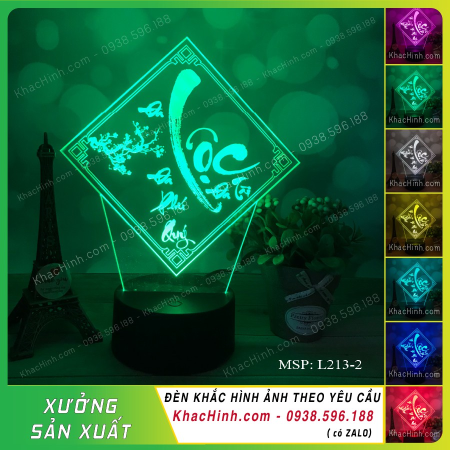 Đèn thư pháp chữ LỘC (Đa lộc đa tài đa phú quý), đèn tranh thư pháp chữ Lộc, đèn decor, thiết kế và khắc hình theo yêu cầu,quà tặng sinh nhật, quà tặng khách hàng… khachinh.com