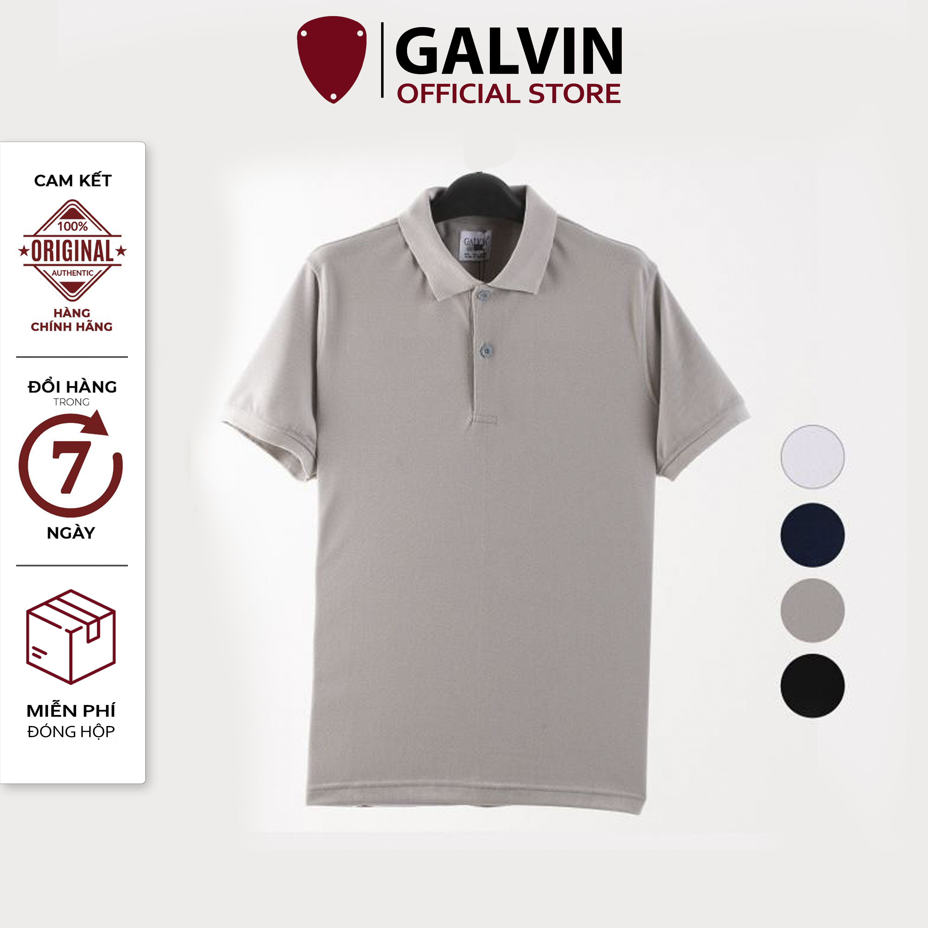 Áo polo nam Galvin cao cấp basic bộ 4 màu mẫu mới 2021. áo thun nam cổ bẻ tay ngắn vải gai to cá sấu co giãn PLGV46 - GALVIN STORE