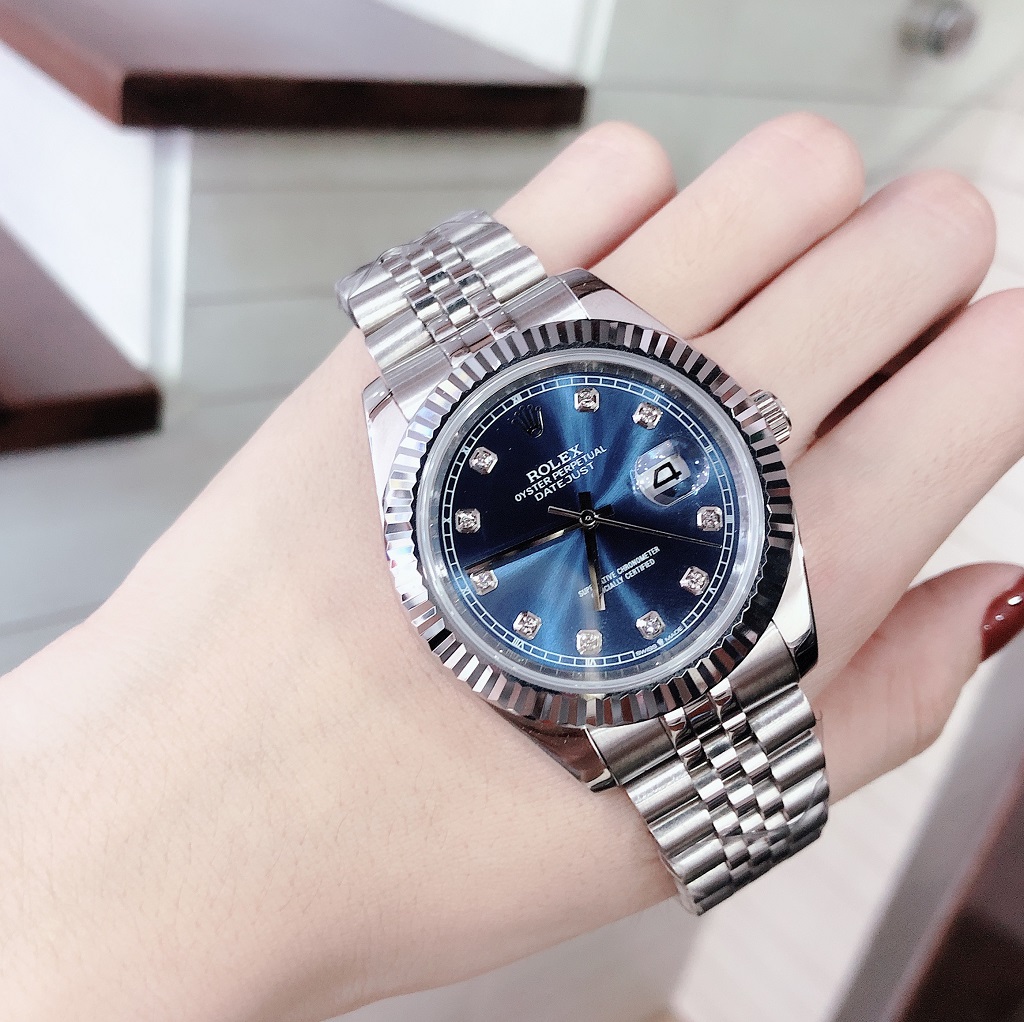 Đồng Hồ Rolex Nam Automatic Dây Bạc Mặt Khía Xanh 41mm - Divi VN