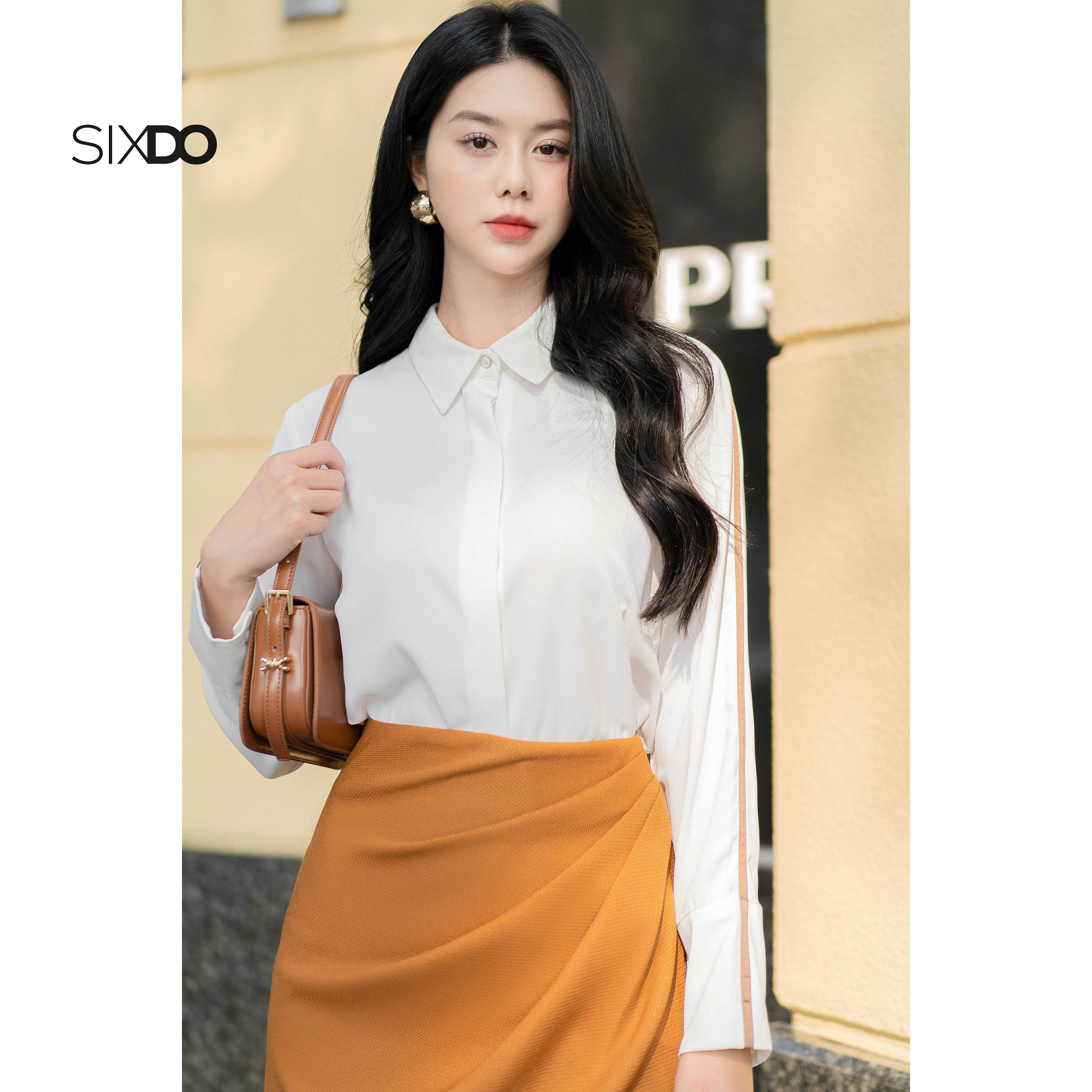Chân váy thô nhúm eo SIXDO (Caramel Wraparound Midi Raw Skirt)