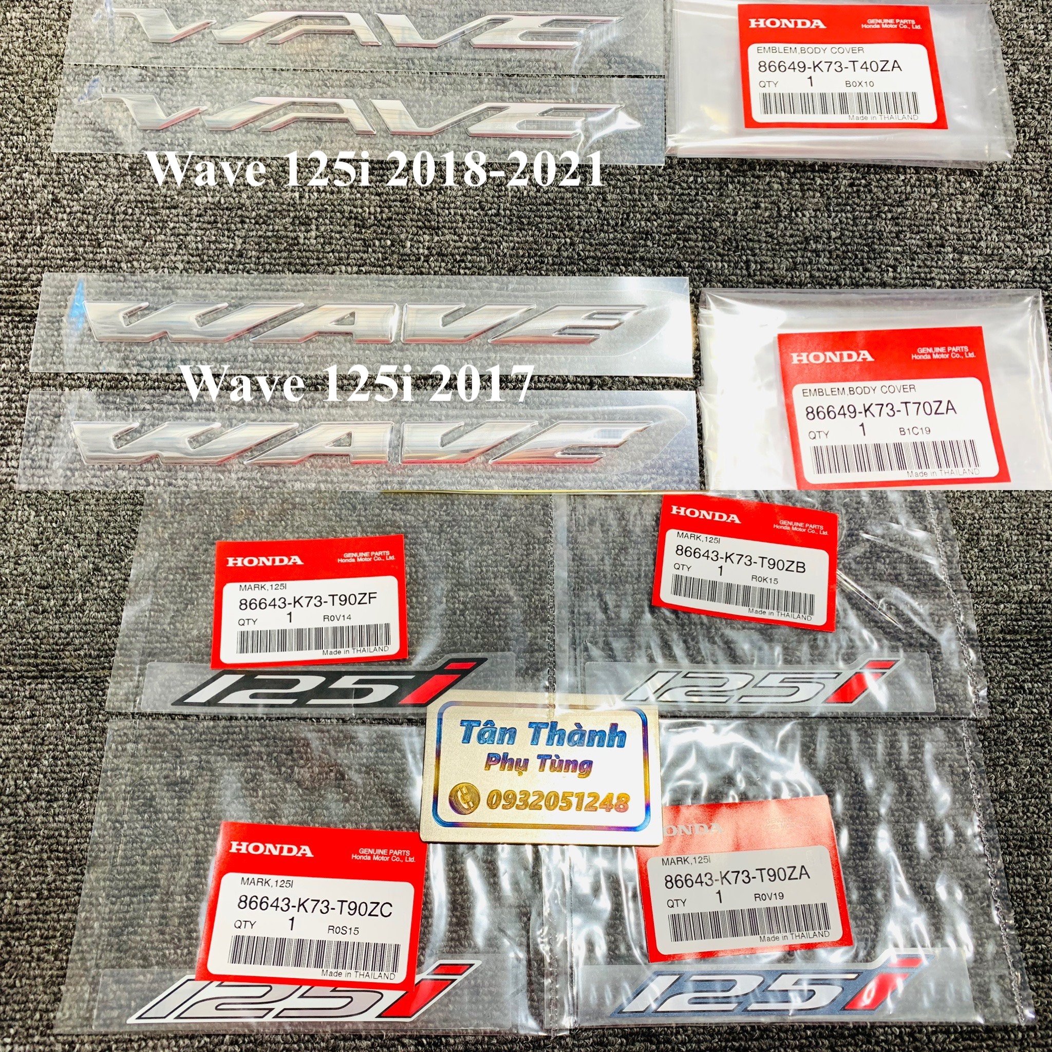 Tem chữ nổi Wave 125i chính hãng Honda Thailan