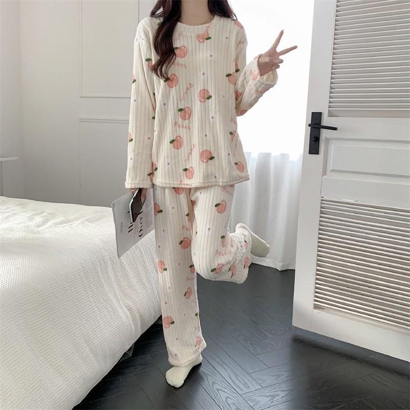 Bộ ngủ lông siêu ấm quả đào, bộ pyjama lông ấm MS1011