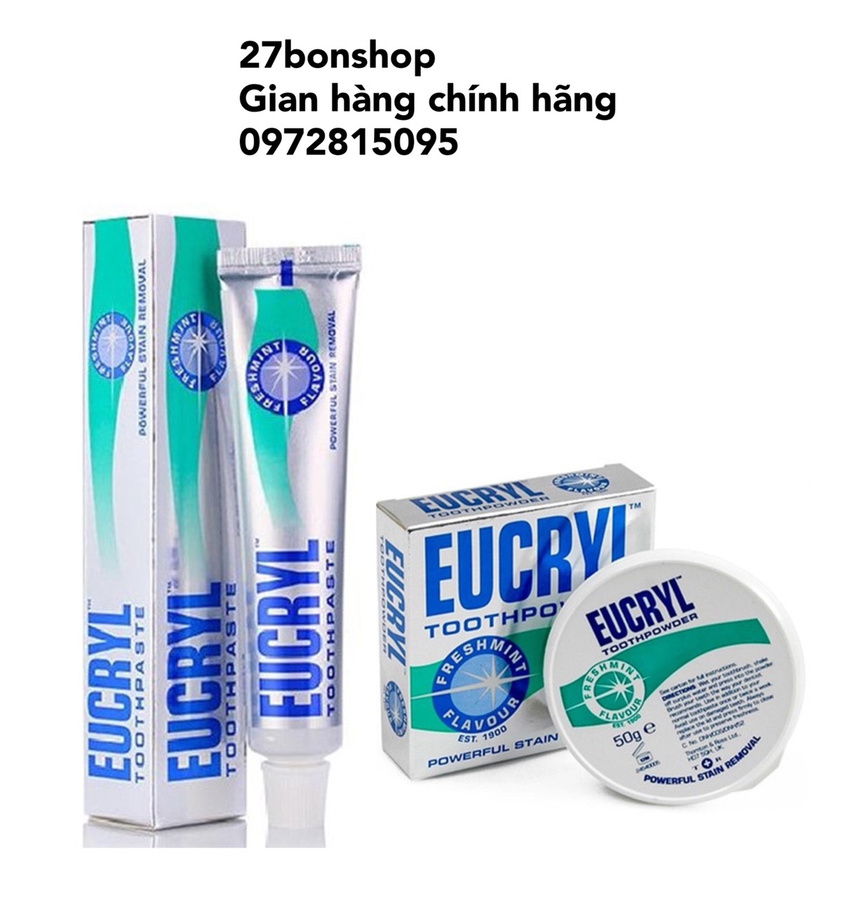 Bộ Kem Đánh Răng và Bột Tẩy Trắng Răng EuCryl Từ Anh Quốc