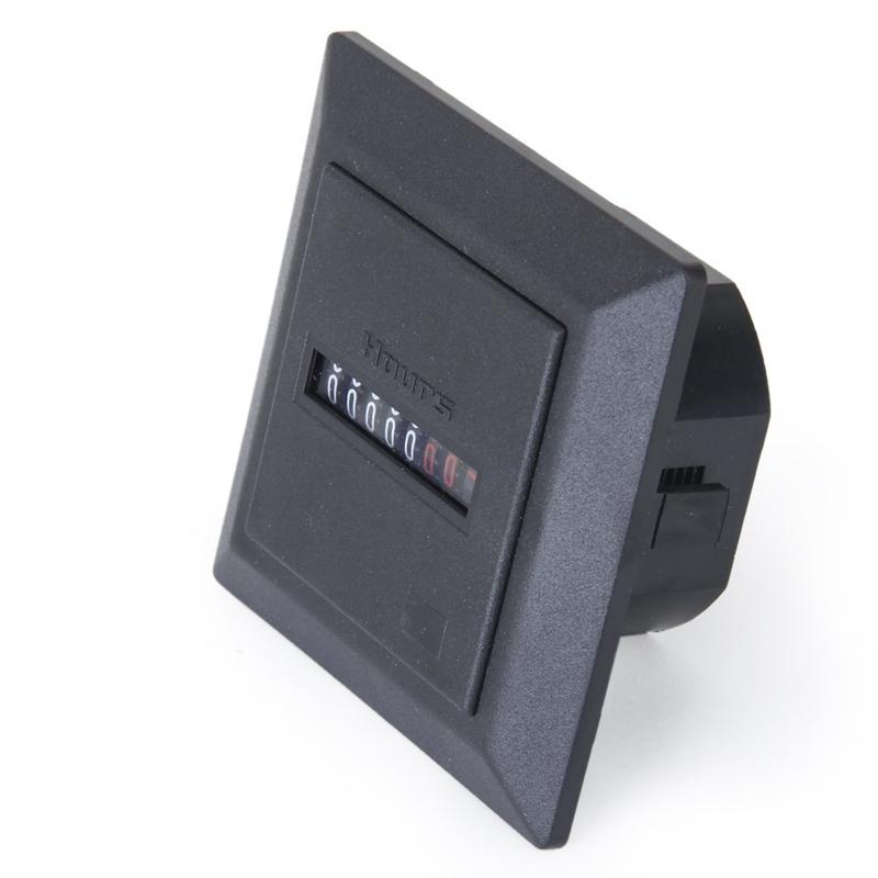 AC 220-240V Square Non-Resettable Quartz Sealed Hour Meter Gauge Black