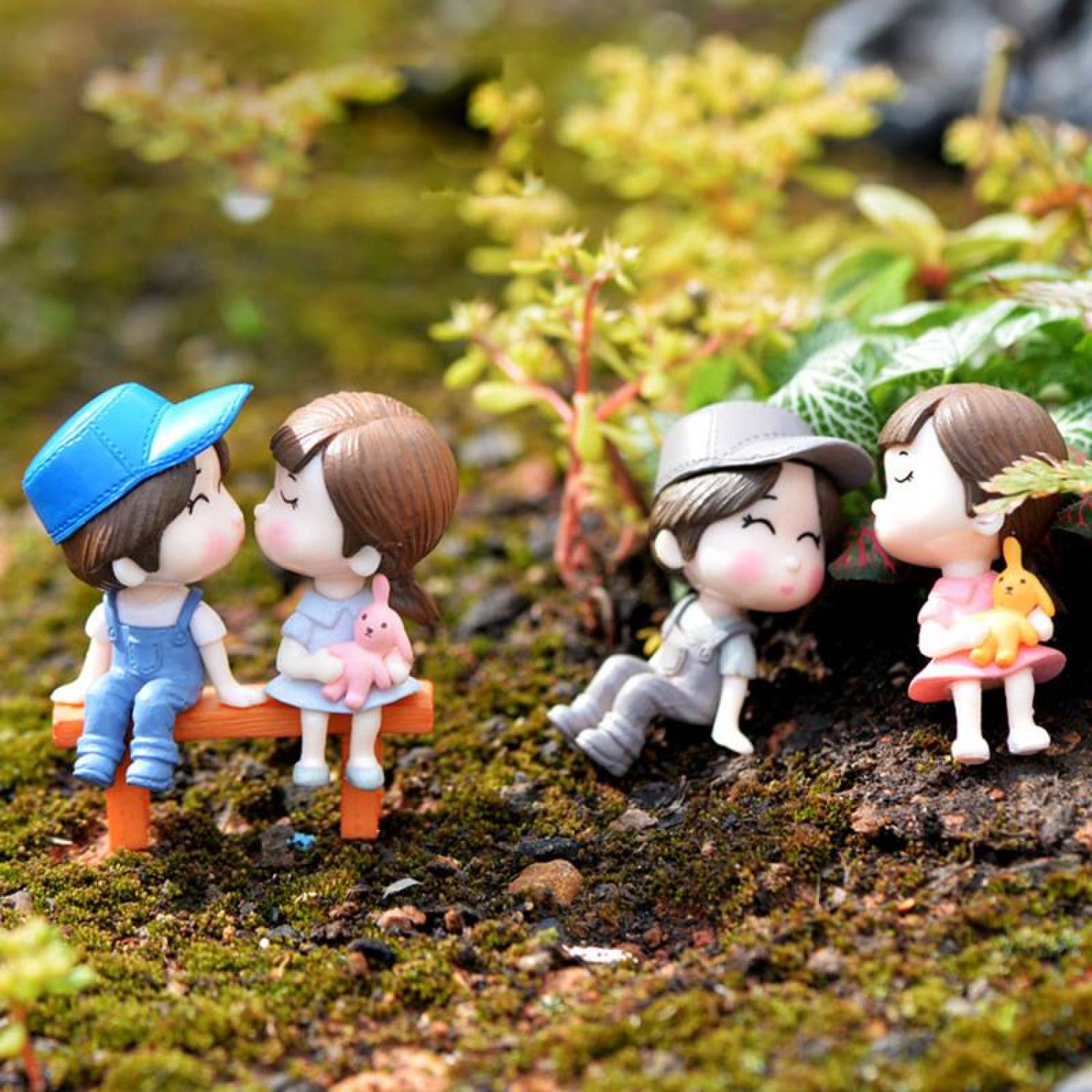 Mô hình cặp đôi trang trí tiểu cảnh, sen đá, bình terrarium