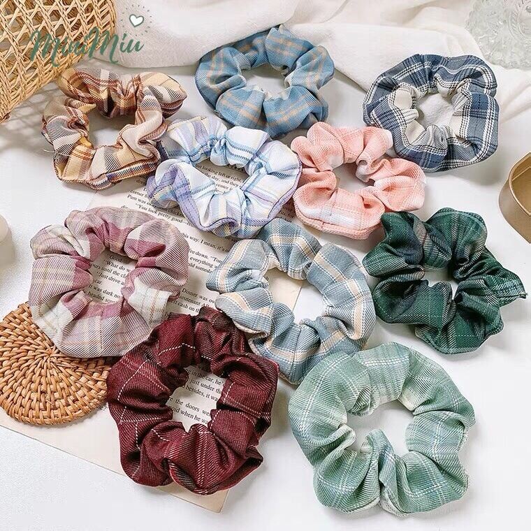 [HCM]Dây cột tóc, buộc tóc vải Caro Scrunchies CT16VA