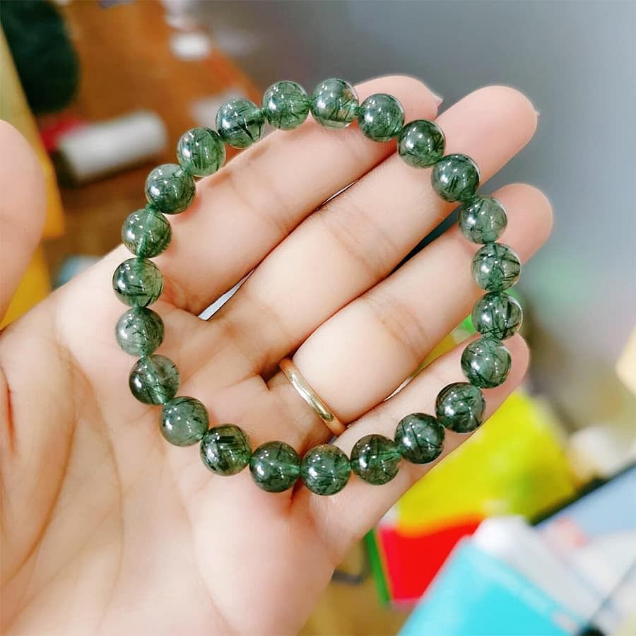Vòng tay phong thủy - đá thạc anh tóc xanh cao cấp