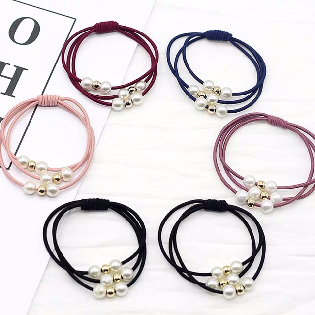 Dây buộc tóc hạt ngọc phong cách Hàn Quốc