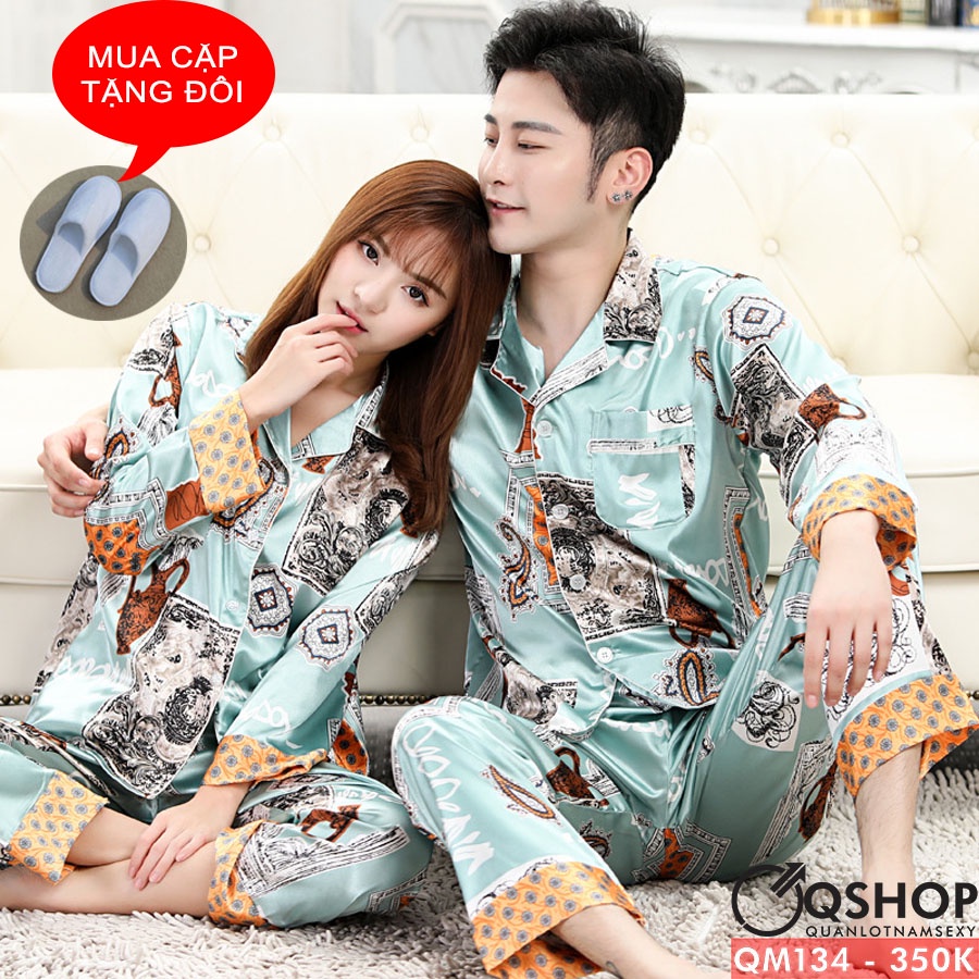 Bộ Đồ Đôi Pijama Lụa Satin Cao Cấp Qm134