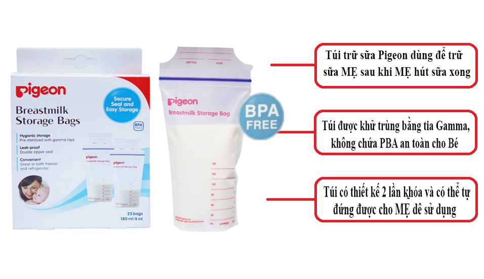 TÚI TRỮ SỮA MẸ PIGEON (25 TÚI X 180ML)