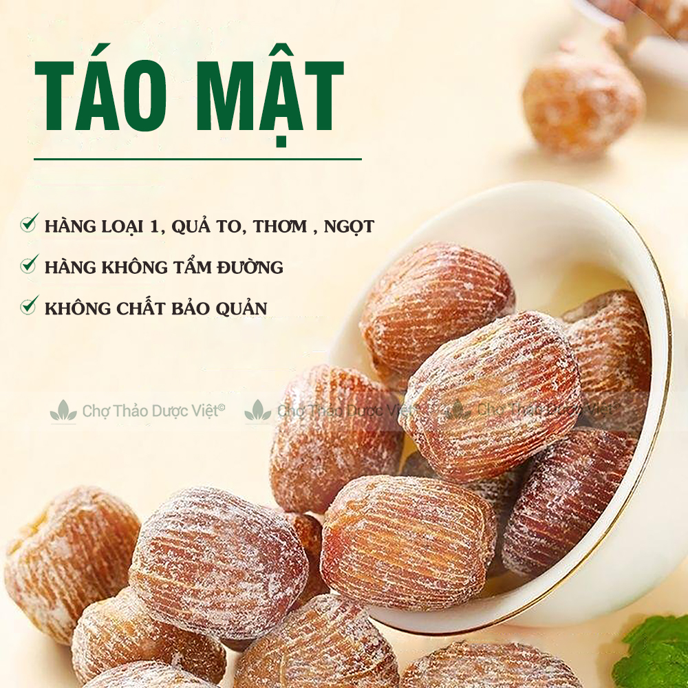 Táo mật khô 100g, quả táo mật, tẩm đường, dùng pha trà, nấu canh, nấu sữa hạt, ăn vặt thơm ngon