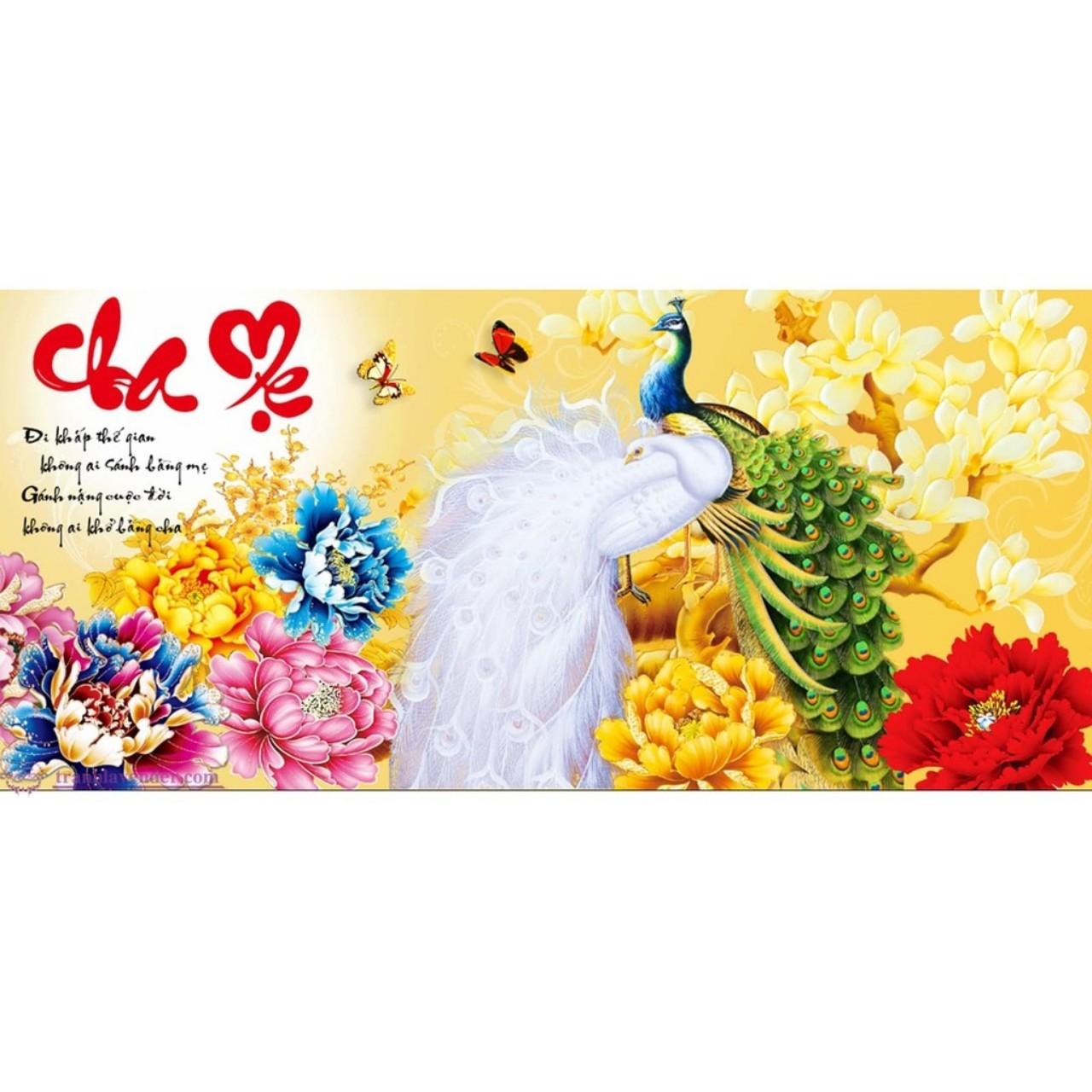 Tranh thêu chữ thaapjv 3d cha mẹ 100x50cm