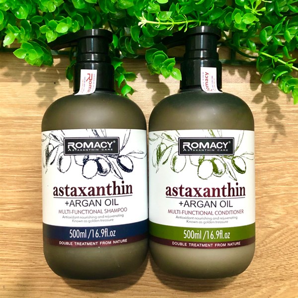 Cặp gội xả phục hồi ngăn rụng dưỡng sinh romacy astaxanthin argan oil 500mlx2