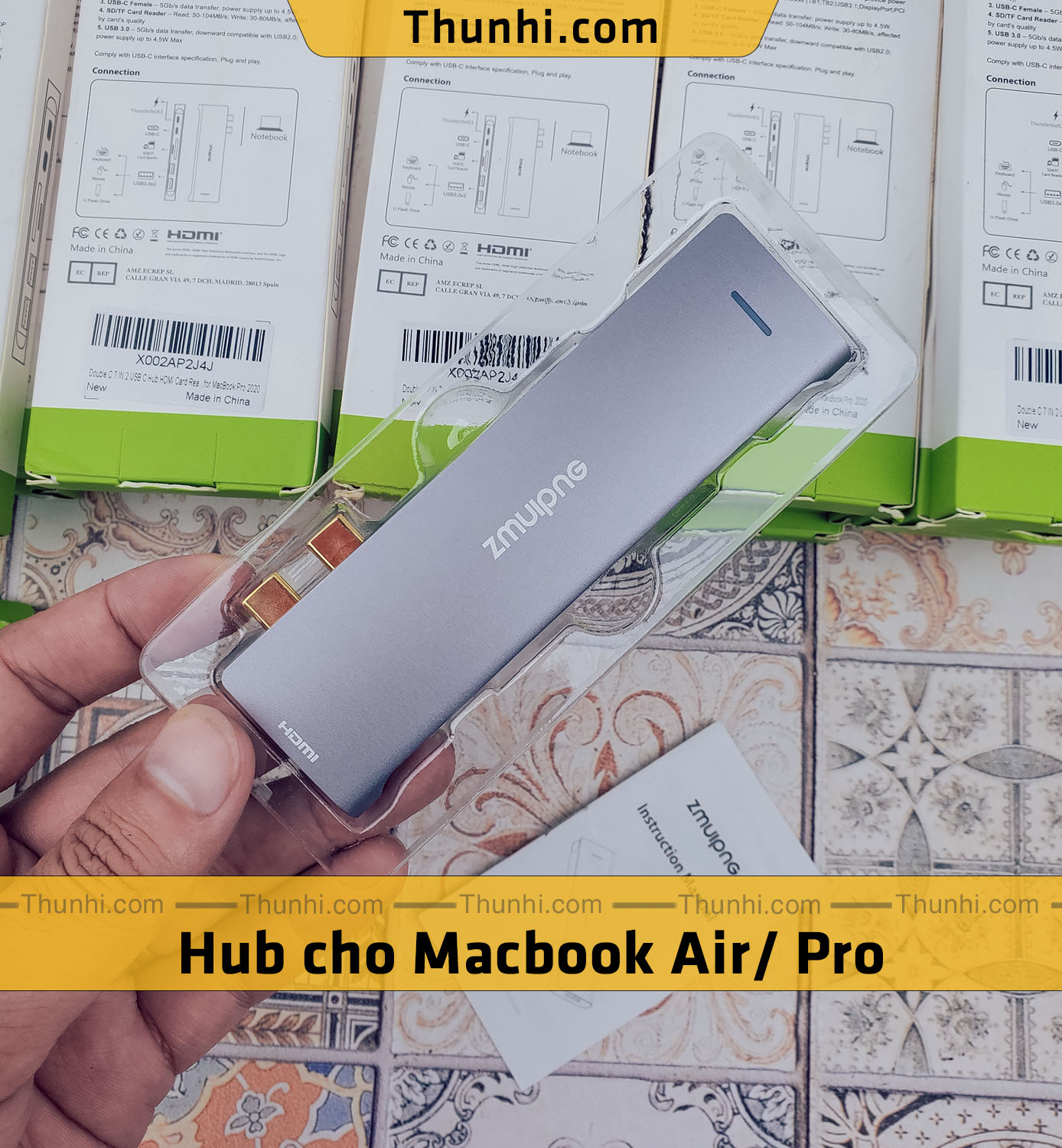 Hub Usb type-c (Thunderbolt 3) ra HDMI, USB3.0, Ethernet cho MacBook Pro/ Macbook Air, 7 in 1 USB-C