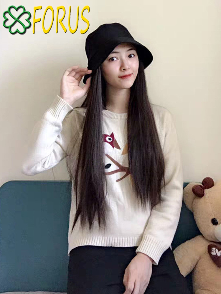 Tóc giả kèm mũ tai bèo đen thẳng dài, tóc giả nữ Sỉ 110k