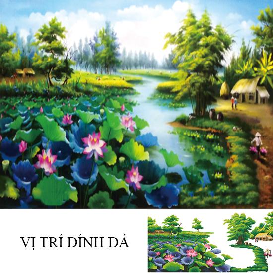 Tranh đính đá đầm sen kt 120*65cm