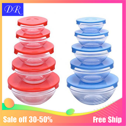 Set 5 bát thủy tinh có nắp đậy.
