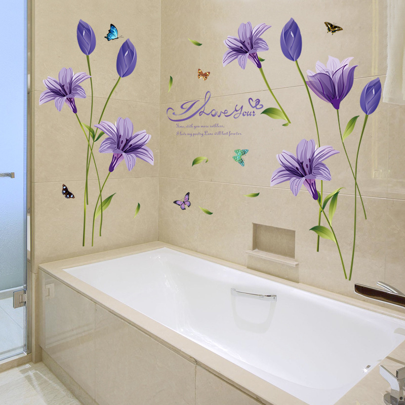 Decal dán tường HOA LILY TÍM Sticker Tranh Dán Tường -SK9122B- Decal dán tường cây xanh ,Decal dán tường hoa lá
