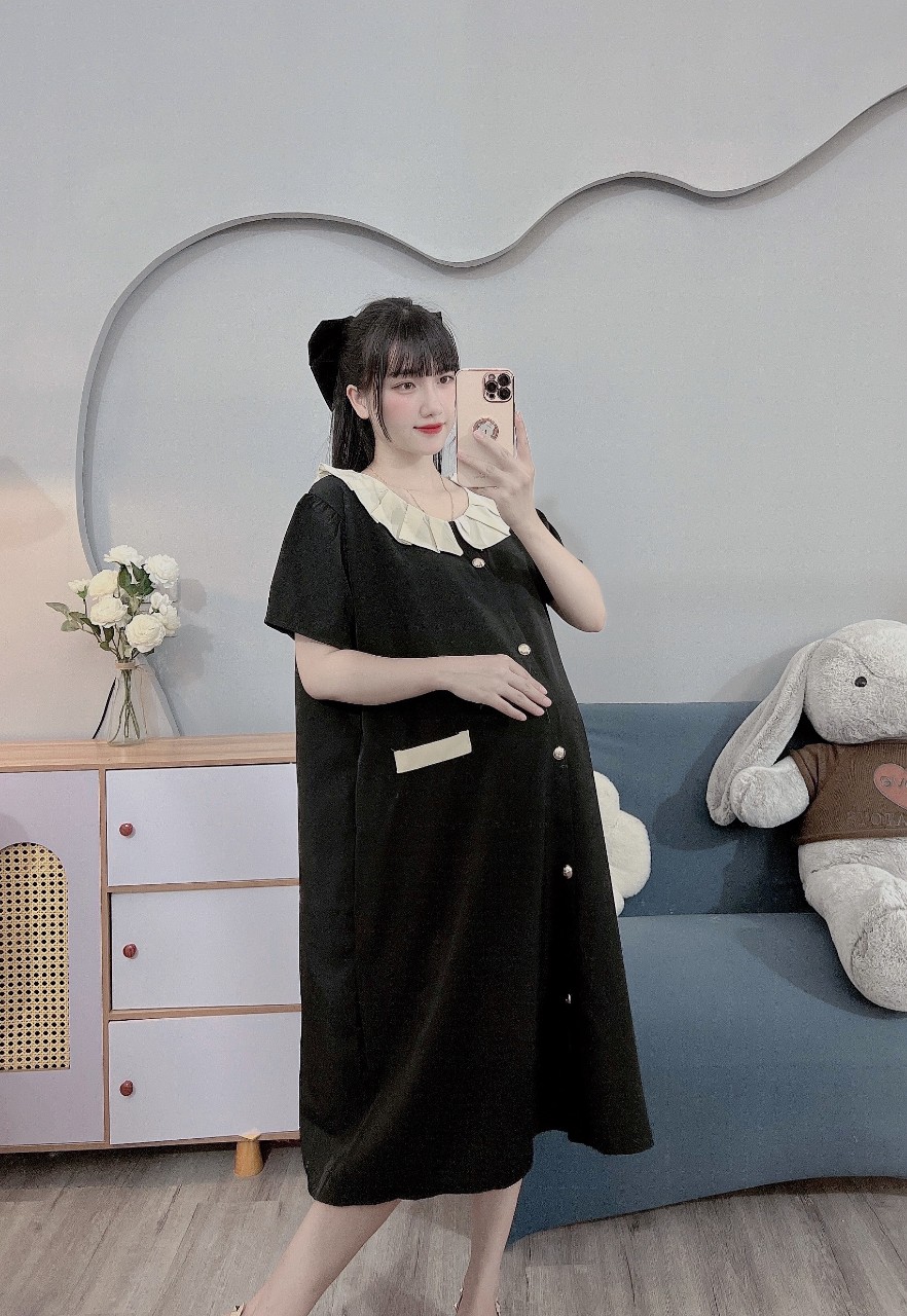 (Đủ size từ45-100kg)Váy bầu bigsize công sở phối cổ nơ