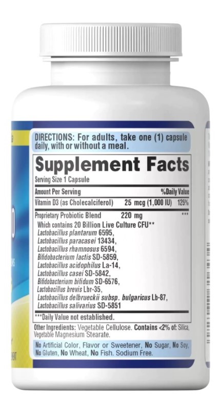 Puritan’s Pride – Probiotic 10 + Vitamin D (60 Viên)