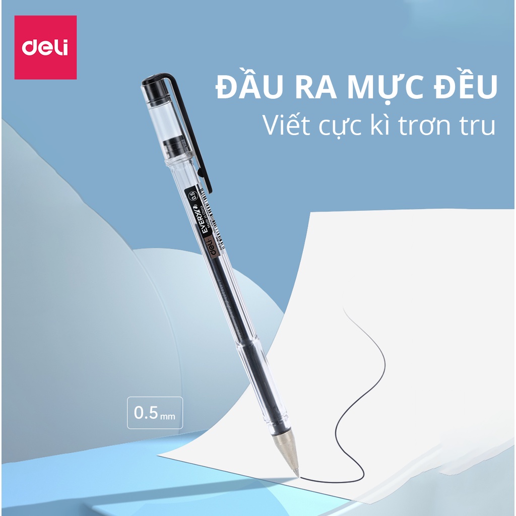 Bút Bi Mực Gel Xanh Đen Deli - Nét Mảnh Thân Trơn Ngòi Chắc Chắn Mực Ra Đều Viết Êm - EG65