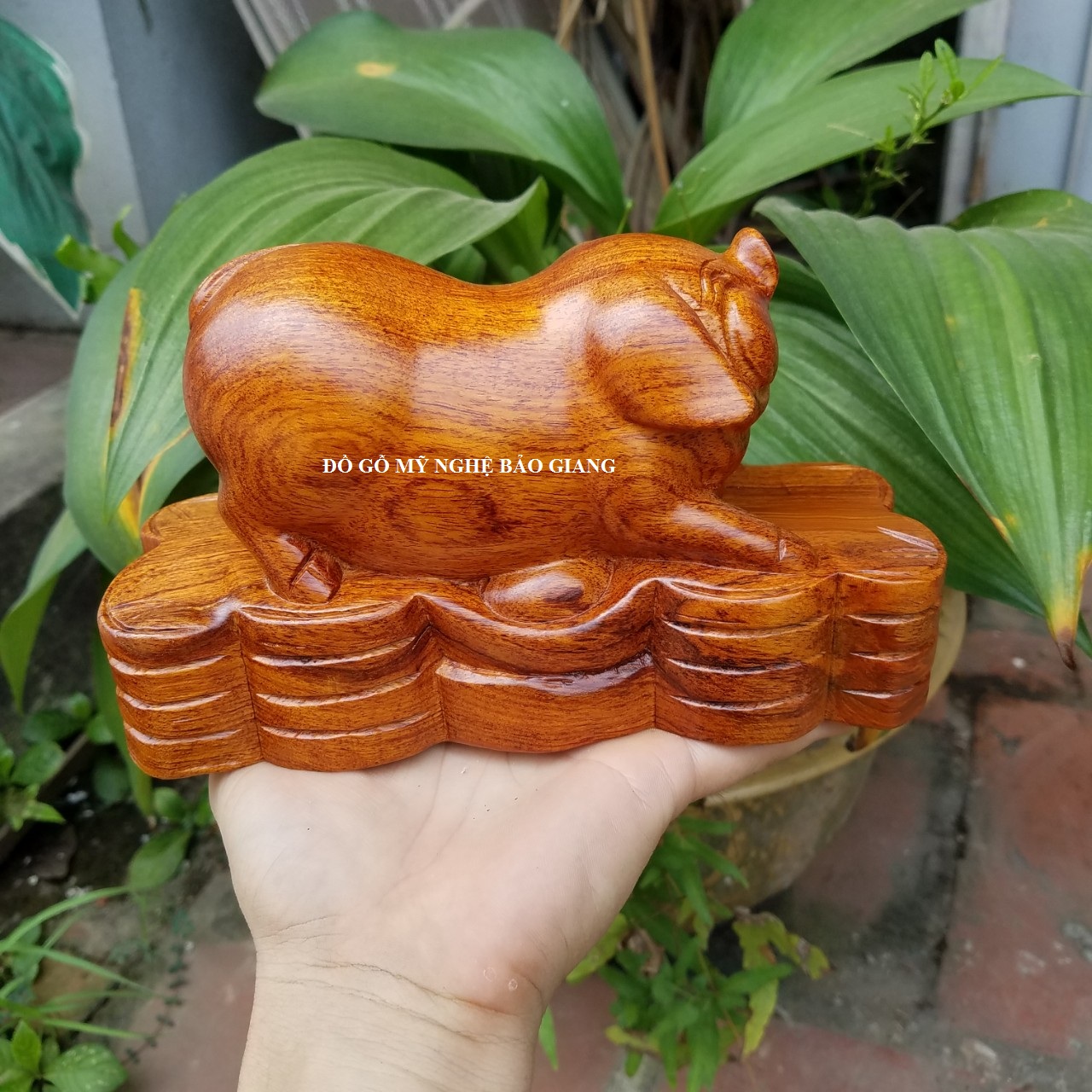Tượng con lợn gỗ ngọc am thơm ngang 20 sâu 10 cao 12 cm