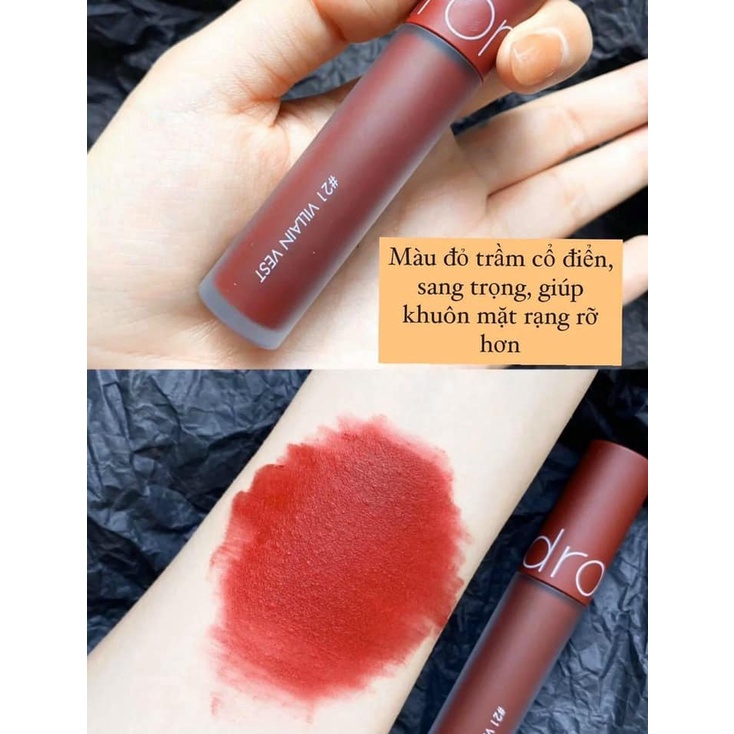 Son Romand Zero 21 màu đỏ đỏ trầm cổ điển (son kem lì Romand Zero Velvet Tint)
