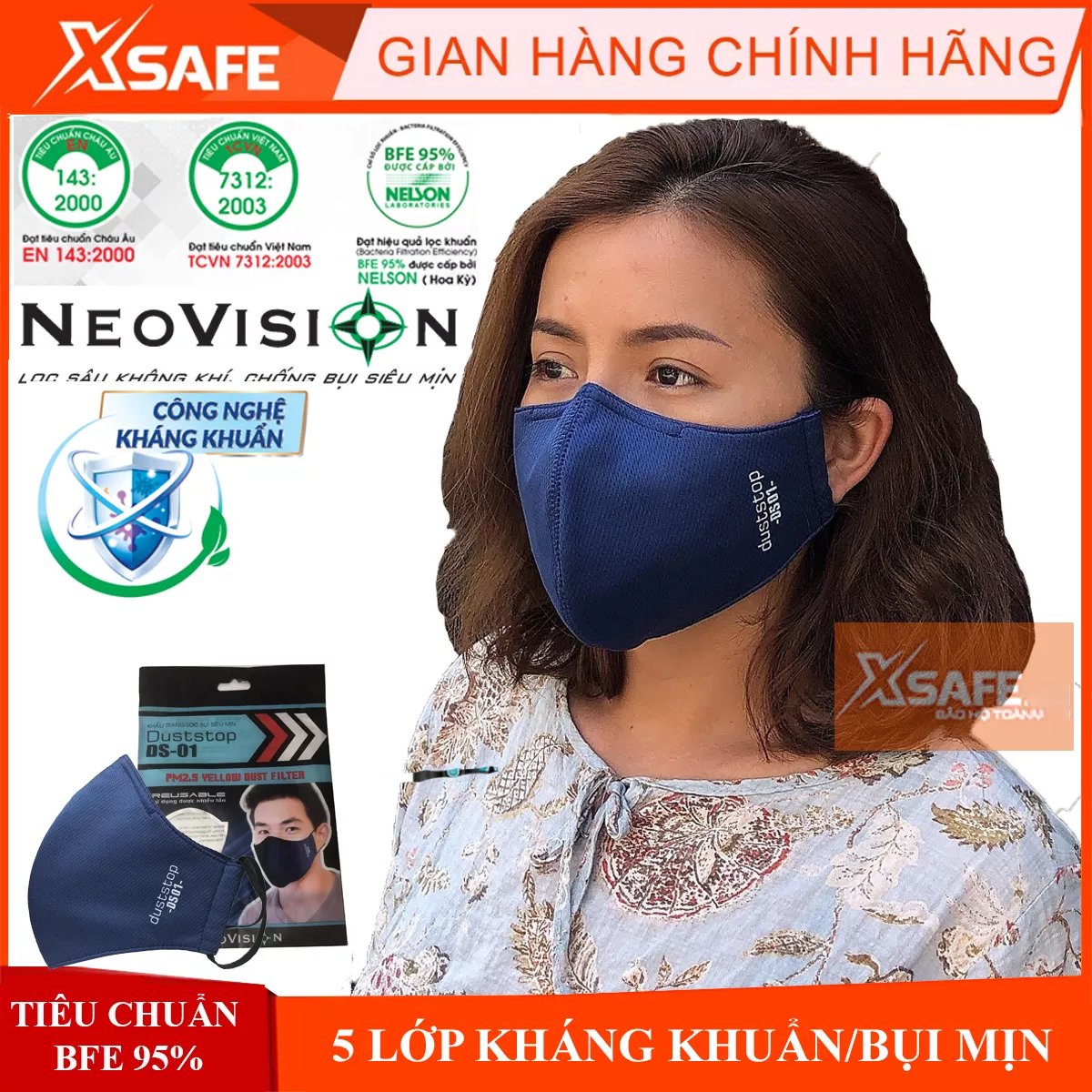 [HỎA TỐC] Khẩu trang Neomask Duststop màng lọc 5 lớp kháng khuẩn chống bụi mịn (giặt được) Tiêu chuẩn Nelson Hoa Kỳ