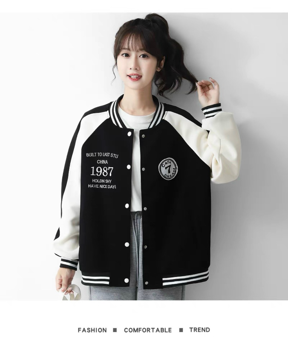 Áo Khoác Bomber Nữ Logo 1987 phong cách siêu hot