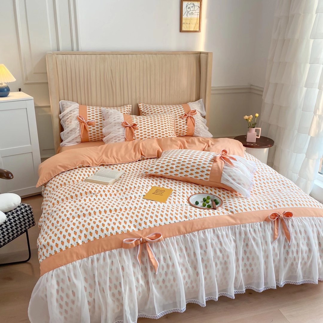 Bộ chăn ga cotton viền bèo