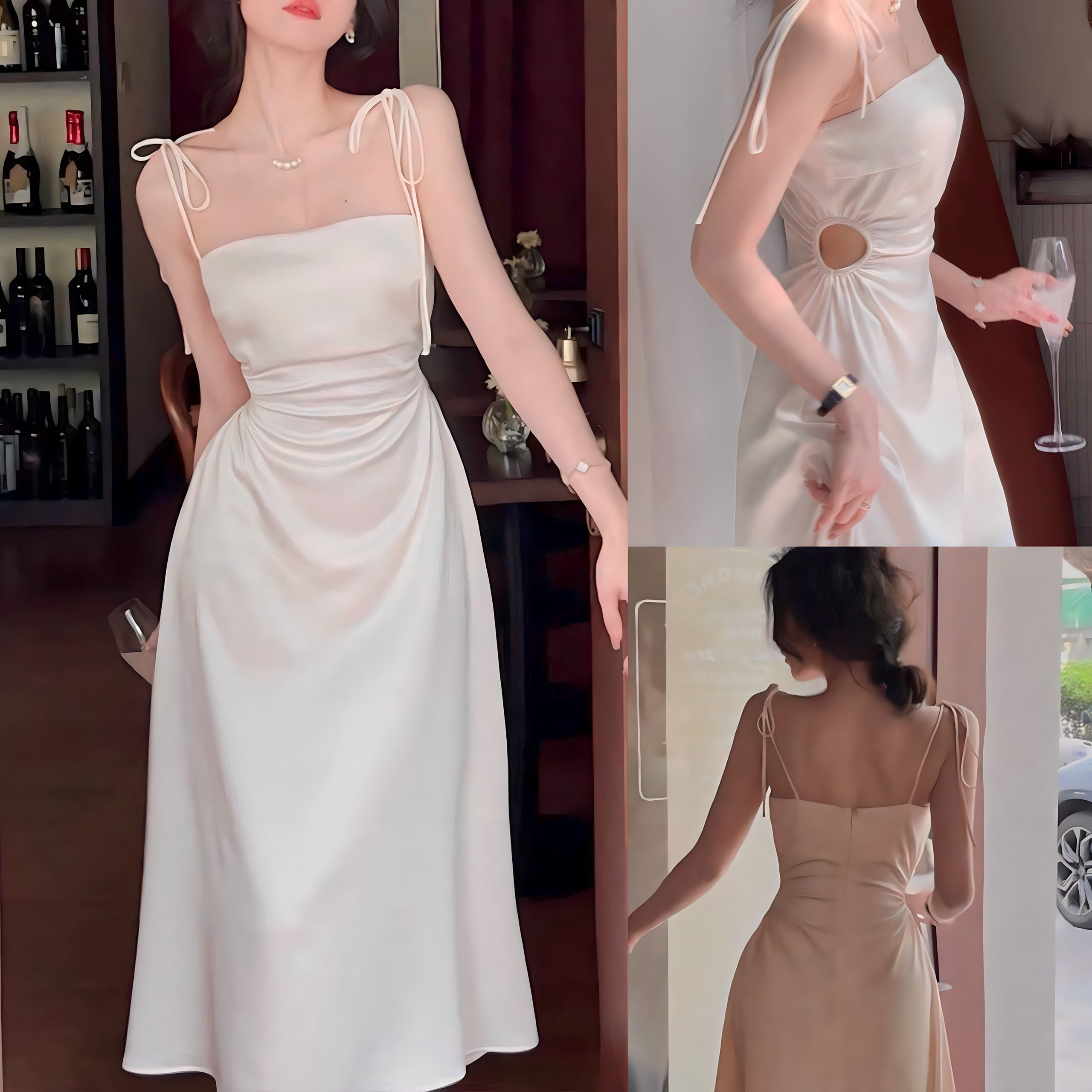 Đầm Váy Lụa Mềm Mại Khoét Eo Cột Dây Dự Tiệc Dạo Phố BY8458