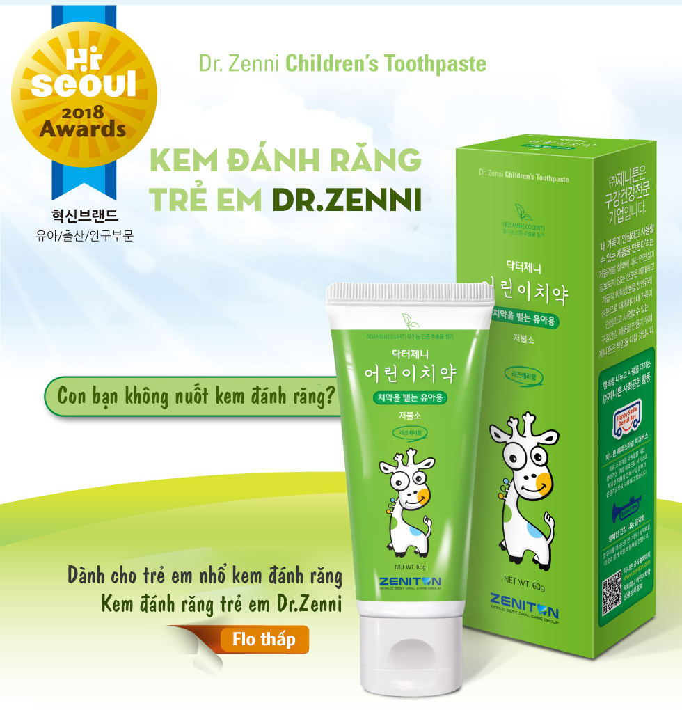 Kem đánh răng trẻ em ÍT Flouride Dr.Zenni 3-6 tuổi